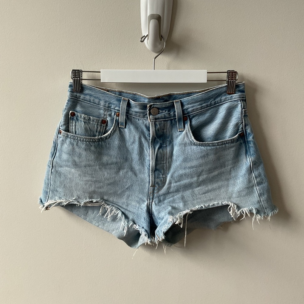 Levi's Light Blue Distressed Jean Shorts Size 28